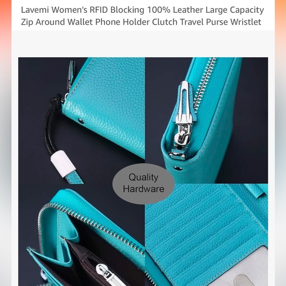 RFID Blocking Leather Zip Around Wallet Phone Holder Clutch Wristlet - Picture 11 of 11